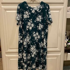 J. Jill Wearever Collection Green White Floral A-Line Mini Dress Size La…